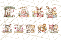 Woodland Critter Valentine Clipart, Forest Animal Post Png Product Image 3