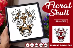 Papercut Floral Skull SVG, AI, EPS, PDF, PNG, JPEG Product Image 1