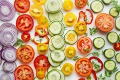 Fresh vegetable slices arrangement on white background Product Image 1