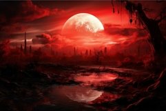 Apocalyptic red moonrise over desolate landscape Product Image 1