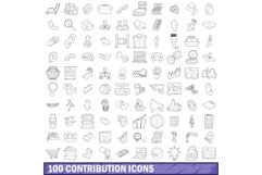 100 contribution icons set, outline style Product Image 1