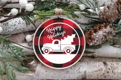 Christmas Ornament SVG File - Happy Holidays SVG - Truck SVG Product Image 2