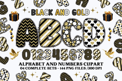 Black and Gold Alphabet png clipart, gold letters doodle Product Image 1