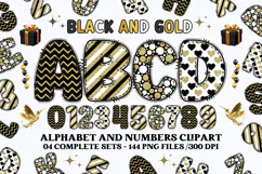 Black and Gold Alphabet png clipart, gold letters doodle Product Image 1