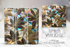 Gold abstract leaves patterns tumbler 20oz wrap designs png Product Image 1