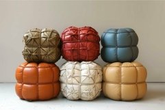Colorful leather poufs in modern interior Product Image 1
