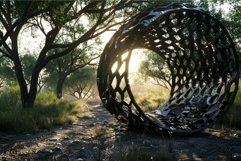 Modern parametric bench structure in public park during gold Product Image 1