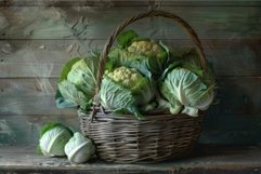 Freshly picked cauliflowers overflowing in rustic wicker bas Product Image 1