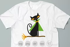 Black Cat on Witch's Broom SVG and Clipart for Halloween Product Image 5