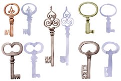 Old Golden Key Watercolor png Product Image 1