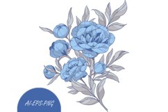 Vector Clipart with Bouquet blue peonies flowers Product Image 1