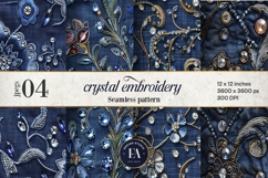 Navy Crystal Embroidery | Luxury Denim Fabric Texture Product Image 1