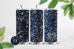 Navy Crystal Embroidery | Luxury Denim Fabric Texture Product Image 2