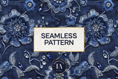 Navy Crystal Embroidery | Luxury Denim Fabric Texture Product Image 3