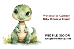 Watercolor Cartoon Baby Dinosaur Clipart png, Watercolor Product Image 1