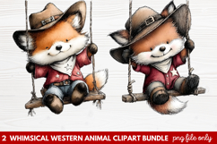 2 Whimsical Western Animal Clipart | Cute Cowboy Animals PNG Product Image 1