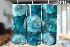 Teal Alcohol Ink Flower Tumbler Wrap -High Quality 300 Dpi Product Image 1