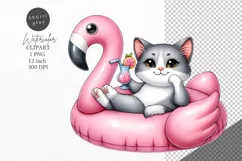 Summer clipart, Happy cat clipart, Holiday clipart Product Image 1