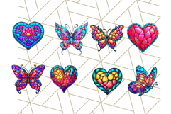 Stained Glass Hearts and Butterflies Clipart PNG Product Image 5
