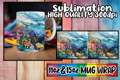 Watercolor Ocean Mug Wrap Sublimation, 11oz 15oz Product Image 1