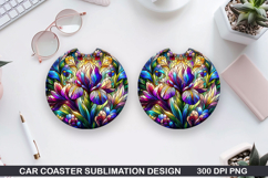 Flower Car coaster sublimation, Summer Coaster PNG Design Product Image 1