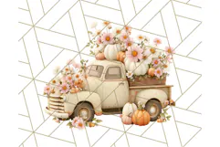 Vintage Truck Pumpkin and Fall Flowers PNG Clipart, Autumn Product Image 5