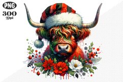 Christmas Highland Cow Sublimation - Clipart PNG Design Product Image 1