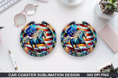 Unicorn Car Coaster Sublimation, 4th Of July Coaster PNG Product Image 1