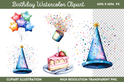 Birthday Watercolor Clipart PNG Product Image 1