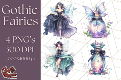 Gothic Fairy &amp; Potion Clipart, Dark Fantasy PNG Printable Product Image 1
