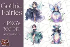 Gothic Fairy & Potion Clipart, Dark Fantasy PNG Printable Product Image 1