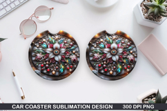 Flowers Car Coaster Sublimation|Christmas Coaster PNG Design Product Image 1
