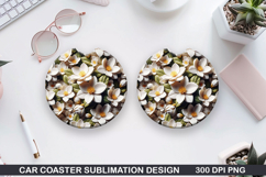 Flowers Car Coaster Sublimation| Flowers Coaster PNG Design Product Image 1