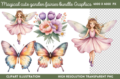 Magical Cute Garden Fairies Clipart PNG Product Image 1