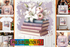 Dazzling TSHIRT Ideas PNG, Book and flower Product Image 1