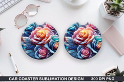 Roses Car Coaster Sublimation| Christmas Coaster PNG Design Product Image 1