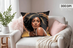 Afro Girl /Woman braided hair Pillow Design, Black Queen PNG Product Image 1