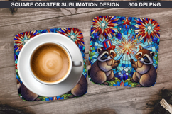 Raccoon Coaster Sublimation, 4th Of July Coaster PNG Product Image 1