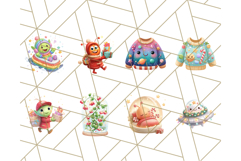 Alien Christmas Clipart, Cute Outer Space Holiday PNG Product Image 9