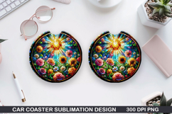 Flower Car Coaster Sublimation| Summer Coaster PNG Design Product Image 1