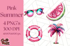 Pink Summer Clipart, Cute Beach Icons, Aesthetic PNG Product Image 1