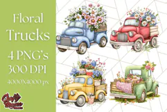Floral Farm Truck Clipart, Cottagecore Country Truck Png Product Image 1