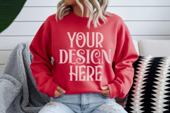 Red Gildan 18000 Mockup, Sweatshirt Crewneck Mockups Product Image 1