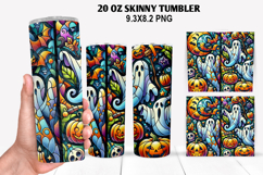 Ghost Skinny Tumbler 20oz Wrap Design, Halloween Tumbler PNG Product Image 1