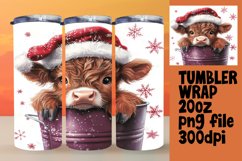 Christmas Cow Tumbler Wrap - Festive Watercolor 20oz Design Product Image 1