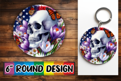 Unique Round Keychain Sublimation PNG, Skull USA Product Image 1
