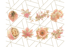 Fall Foliage Clipart PNG, Pink and Green Leaves Product Image 9