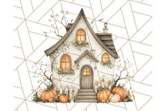 Watercolor Halloween Cottage Clipart, Ghosts &amp; Pumpkins Png Product Image 5