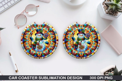 Snowman Car Coaster Sublimation|Christmas Coaster PNG Design Product Image 1