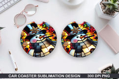 Snowman Car Coaster Sublimation|Christmas Coaster PNG Design Product Image 1